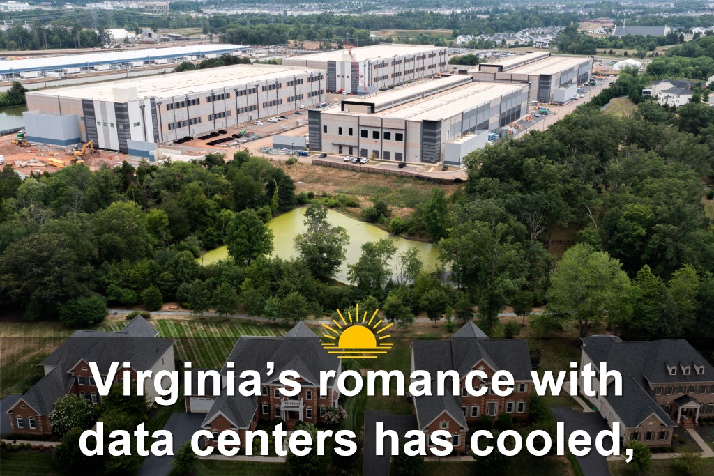 An aerial view shows a data center situated near single-family homes in Stone Ridge, Va., in 2024. (Photo by Nathan Howard/Getty Images)