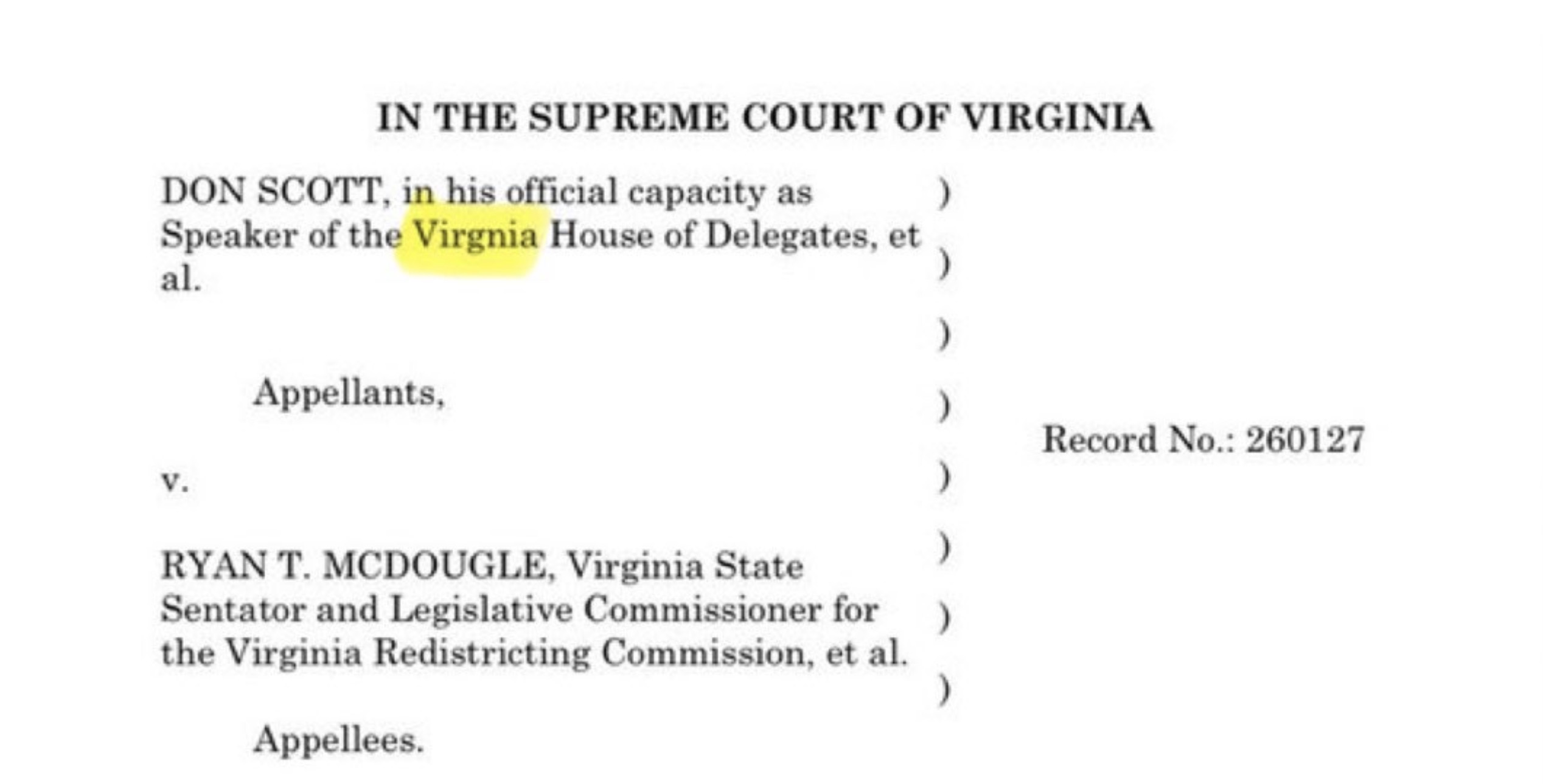 Virginia Democrats File Typo-Riddled Motion Seeking U.S. Supreme Court Review After State Court Strikes Down Redistricting Amendment