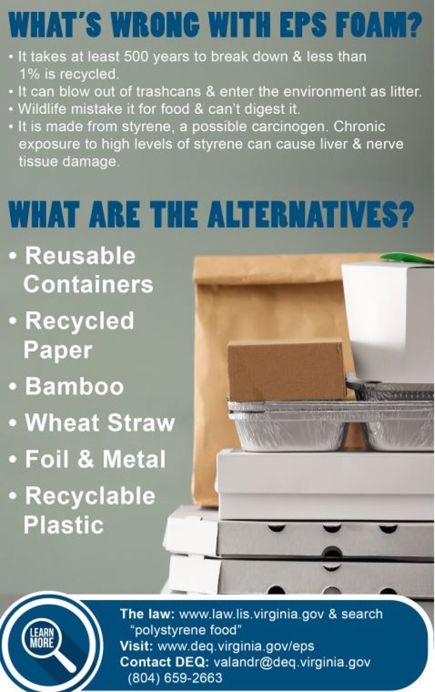 Styrofoam containers will soon be banned in Virginia