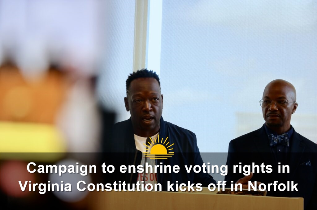 Jamel Ridgenal speaks in Norfolk on Aug. 6, 2026 about his support for a Virginia constitutional amendment to allow automatic restoration of voting rights to people with felony convictions who have completed their sentences. (Photo by Charlotte Rene Woods/Virginia Mercury)