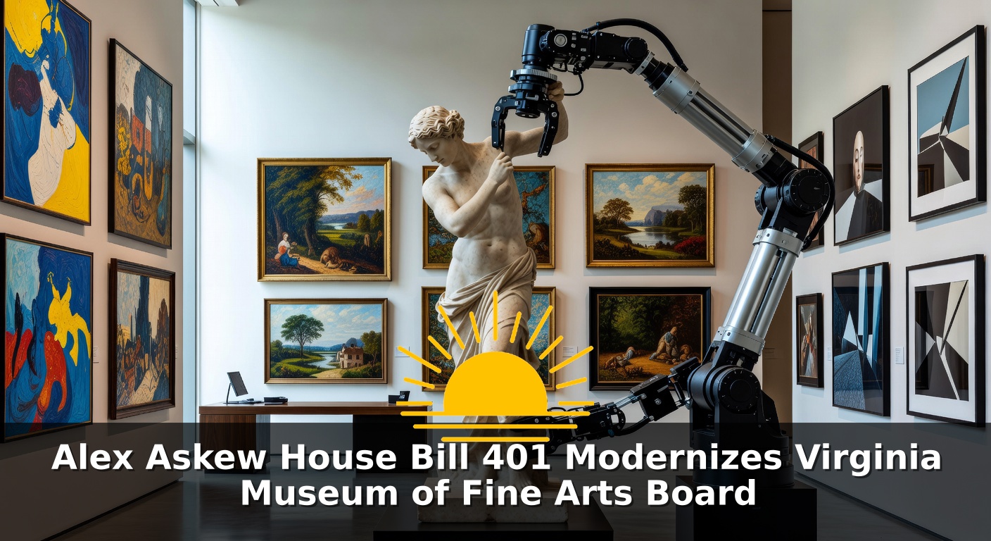 Robotic arm with a marble statue in an art gallery