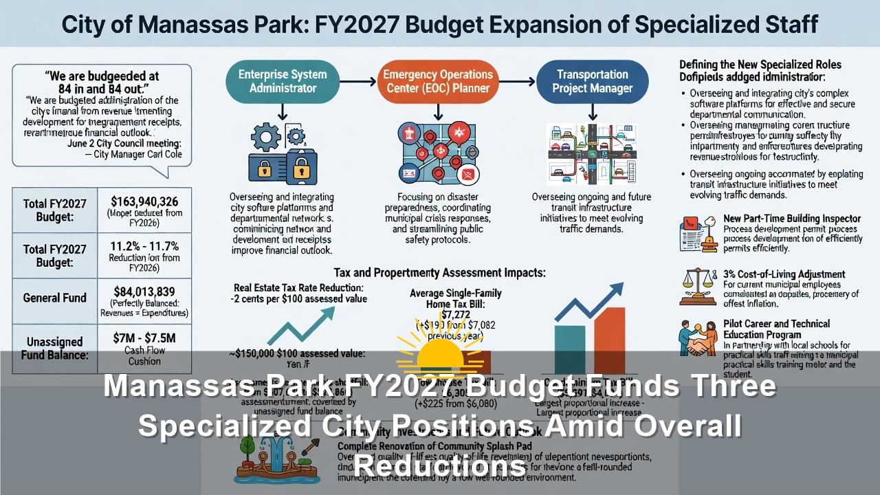Manassas Park FY2027 Budget Funds Three Specialized City Positions Amid Overall Reductions