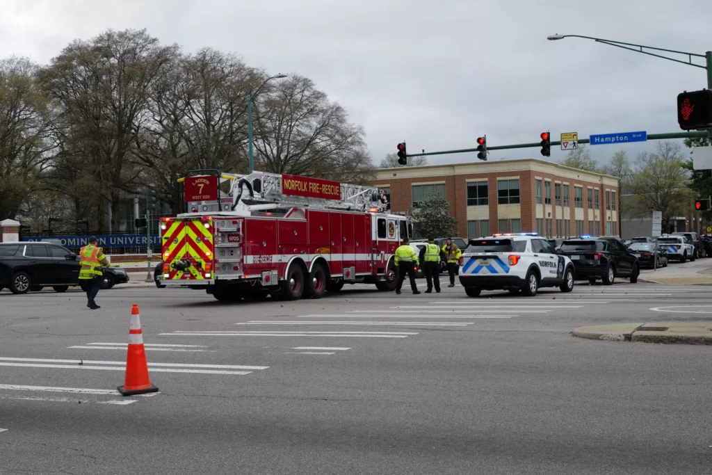 A view of first responders at Old Dominion University on March 12, 2026. (Photo by Yiqing Wang/WHRO)