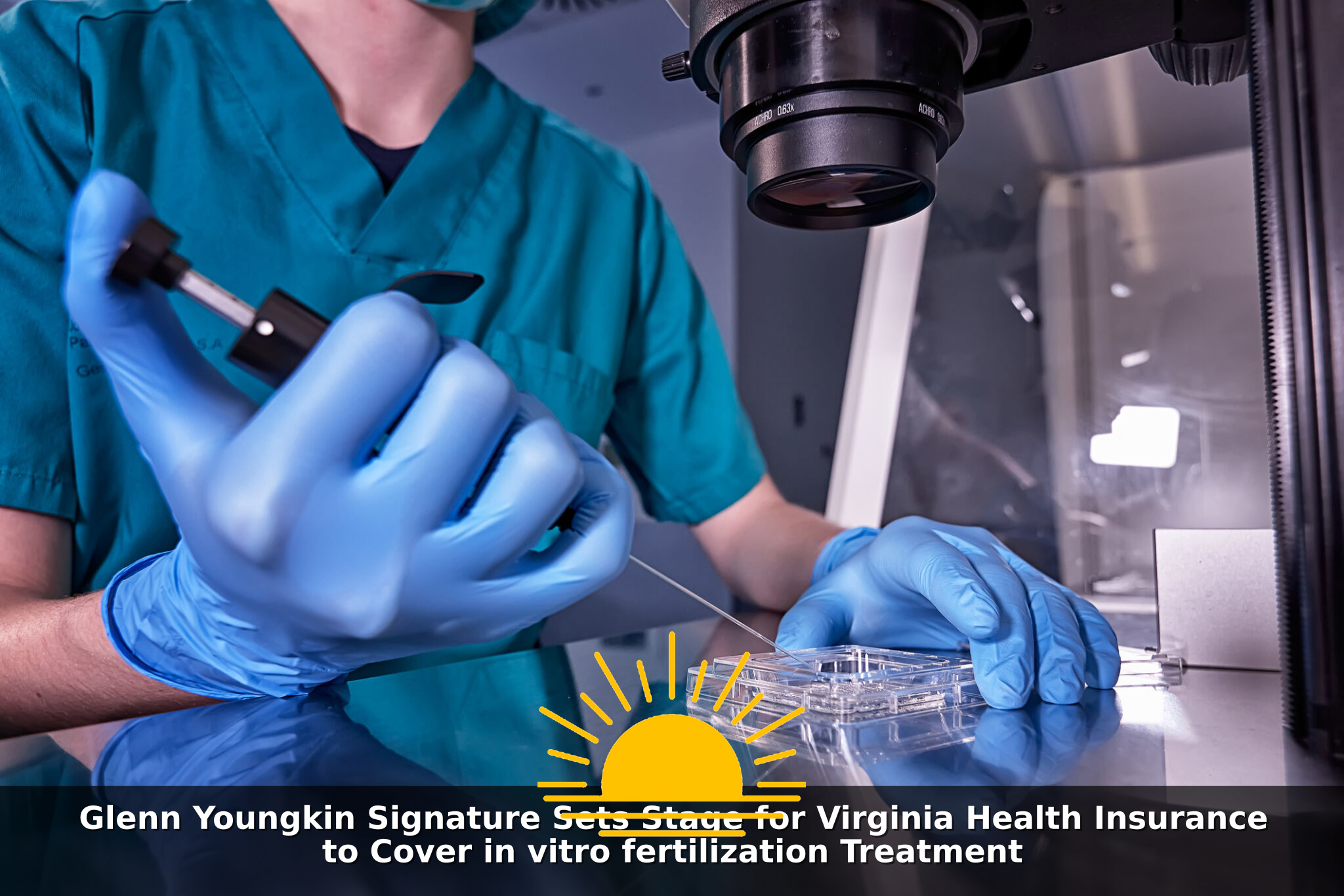 Researcher in teal scrubs and gloves using a pipette at a laboratory microscope workstation