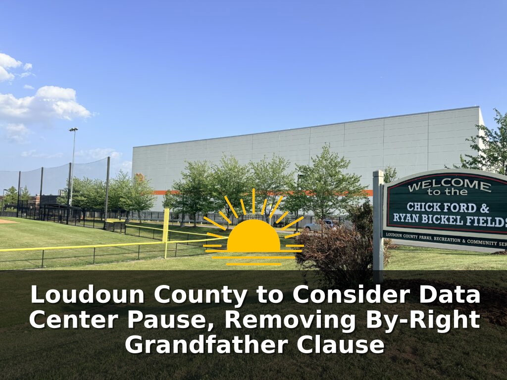 A view of a data center in Loudoun County next to Chick Ford & Ryan Bickel Fields. (Photo courtesy of Karen Graham/Loudoun Times-Mirror)