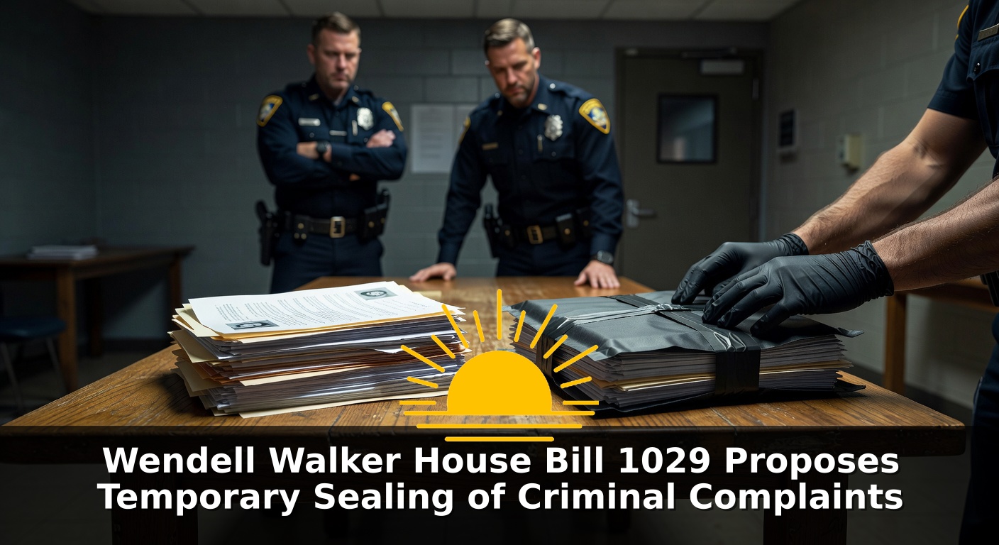 Police officers examining case files and evidence in a station room