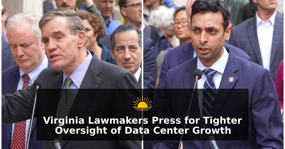 U.S. Sen. Mark Warner and U.S. Rep. Suhas Subramanyam, both Virginia-based Democrats, have introduced legislation targeting the data center industry. (Photos by William J. Ford/Maryland Matters)