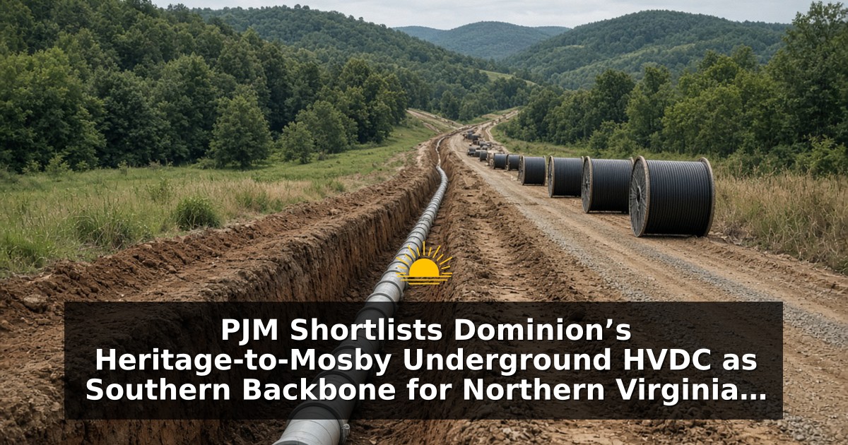 PJM Shortlists Dominion’s Heritage-to-Mosby Underground HVDC as Southern Backbone for Northern Virginia Load