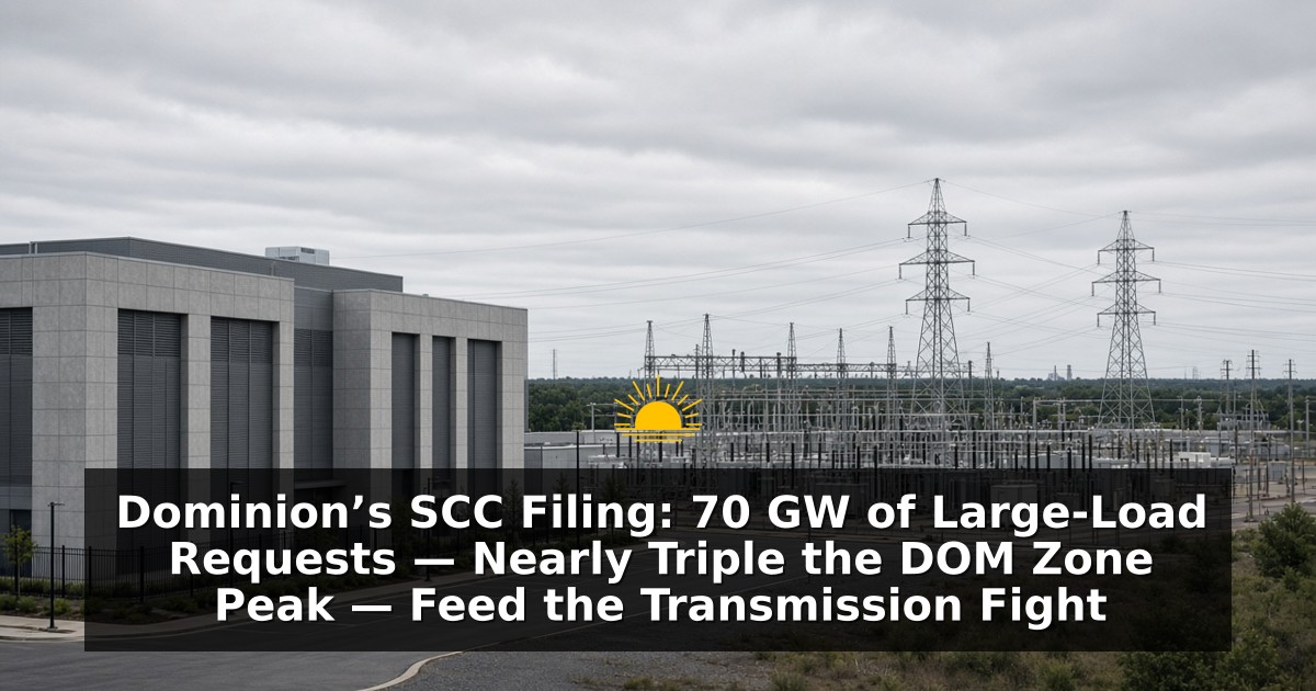 Dominion’s SCC Filing: 70 GW of Large-Load Requests — Nearly Triple the DOM Zone Peak — Feed the Transmission Fight