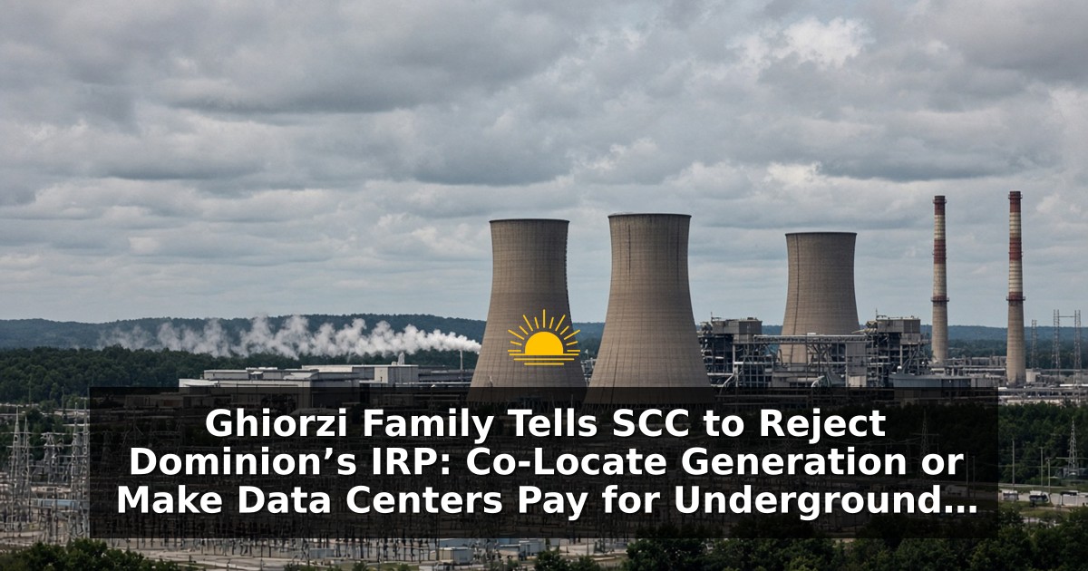 Ghiorzi Family Tells SCC to Reject Dominion’s IRP: Co-Locate Generation or Make Data Centers Pay for Underground HVDC