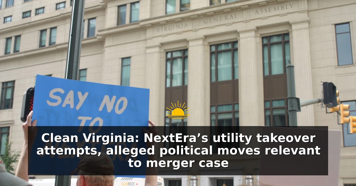 A protester displays a sign opposing the Dominion-NextEra merger outside the Virginia General Assembly on Aug. 18, 2026. (Photo by Shannon Heckt/Virginia Mercury)