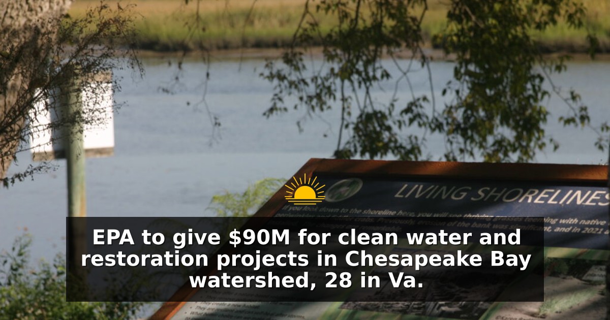 EPA to give $90M for clean water and restoration projects in Chesapeake Bay watershed, 28 in Va.