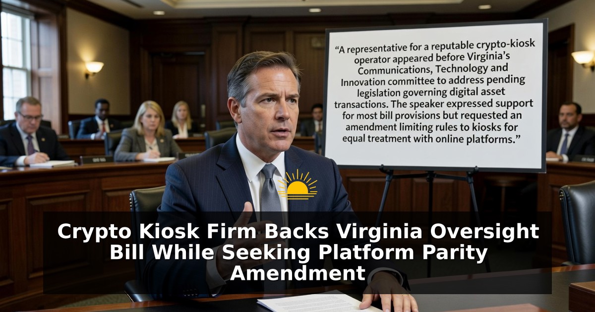 Crypto Kiosk Firm Backs Virginia Oversight Bill While Seeking Platform Parity Amendment