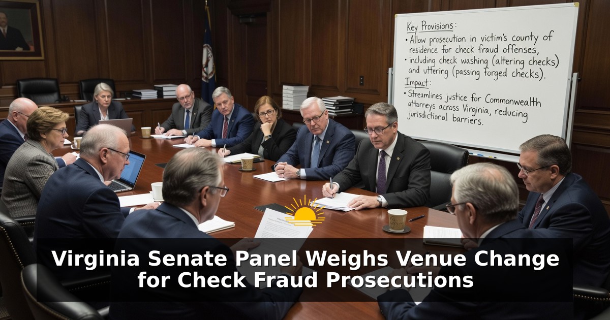 Virginia Senate Panel Weighs Venue Change for Check Fraud Prosecutions