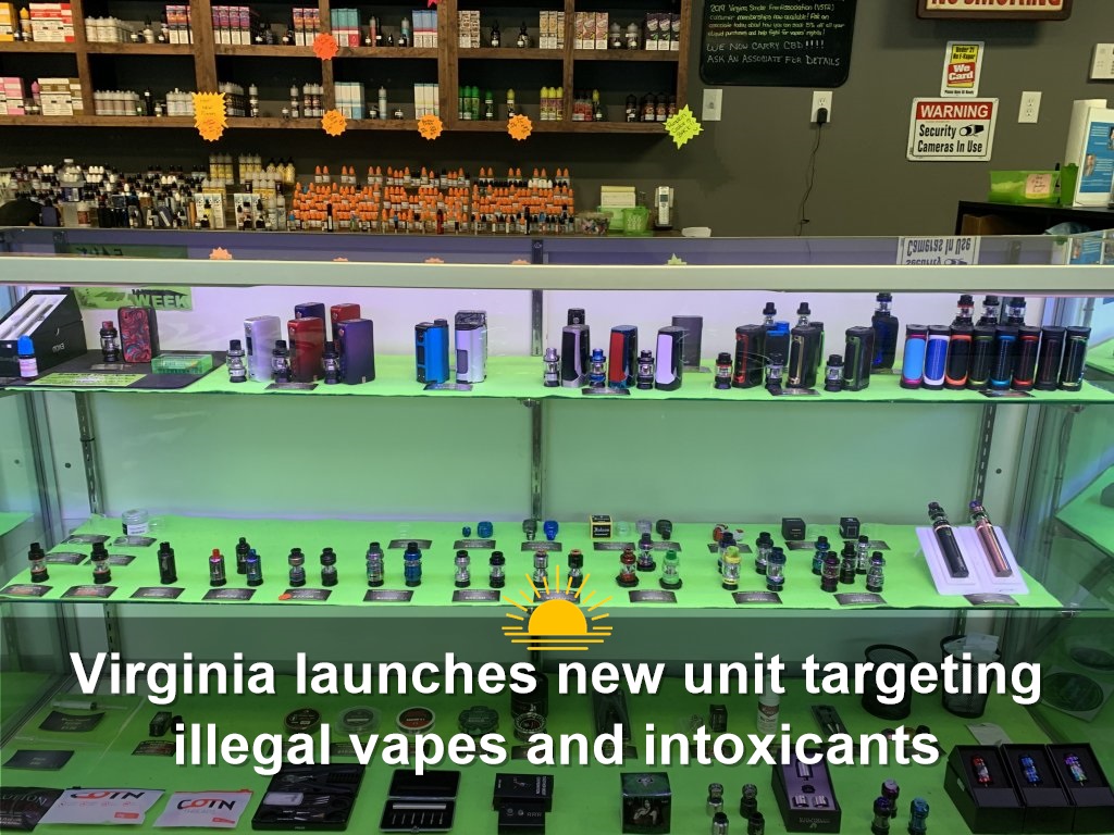 A vape shop in Chester. A new enforcement unit within the attorney general’s office will oversee compliance with state laws governing vaping products, hemp-derived intoxicants, THC and kratom. (Photo by Mechelle Hankerson/Virginia Mercury)