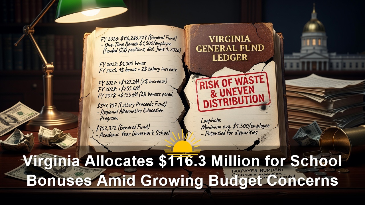 Virginia Allocates $116.3 Million for School Bonuses Amid Growing Budget Concerns