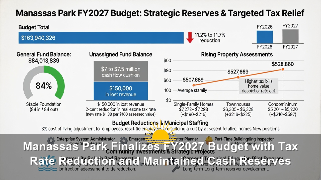 Manassas Park Finalizes FY2027 Budget with Tax Rate Reduction and Maintained Cash Reserves