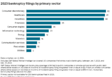 US bankruptcies hit 13-year peak in 2023; jump 27% in 2024