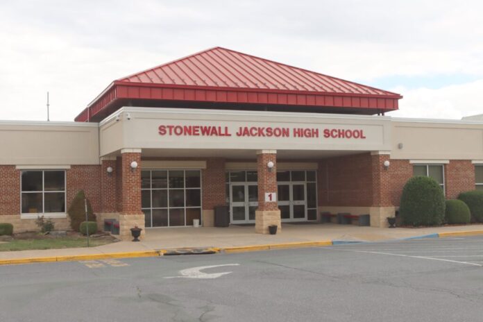 A view from outside Stonewall Jackson High School in Shenandoah County. (Photo by Nathaniel Cline/Virginia Mercury)