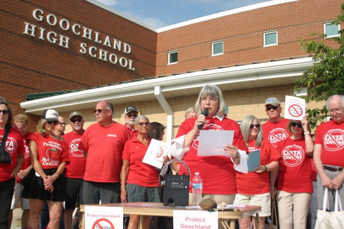 Cynthia Haas speaks against data center development in Goochland County, July 2026. (Photo by Shannon Heckt/Virginia Mercury)