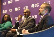 Public college governing boards Ret. Maj. General Cedric Wins (center) discusses college governing boards at Virginia's public institutions on a panel in Washington D.C., July 13, 2026 (Photo by Nathaniel Cline/Virginia Mercury)