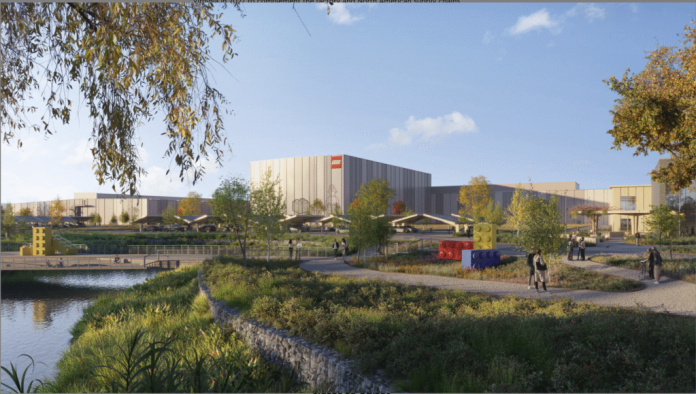A rendering of the U.S. Lego manufacturing factory in Chesterfield County, which received capital from the state’s Transportation Partnership Opportunity Fund. (Courtesy photo of Lego)