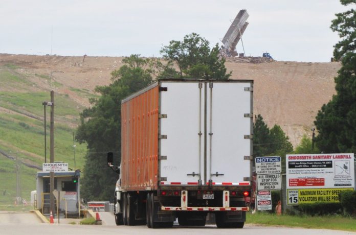 The Shoosmith landfill in Chesterfield, seen here in August 2020. (Photo by Sarah Vogelsong/Virginia Mercury)